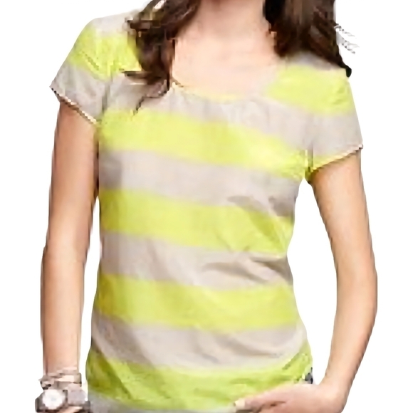 Gap Neon Chartreuse Yellow Green Striped Silk Sheer Tee Size S - Picture 1 of 6